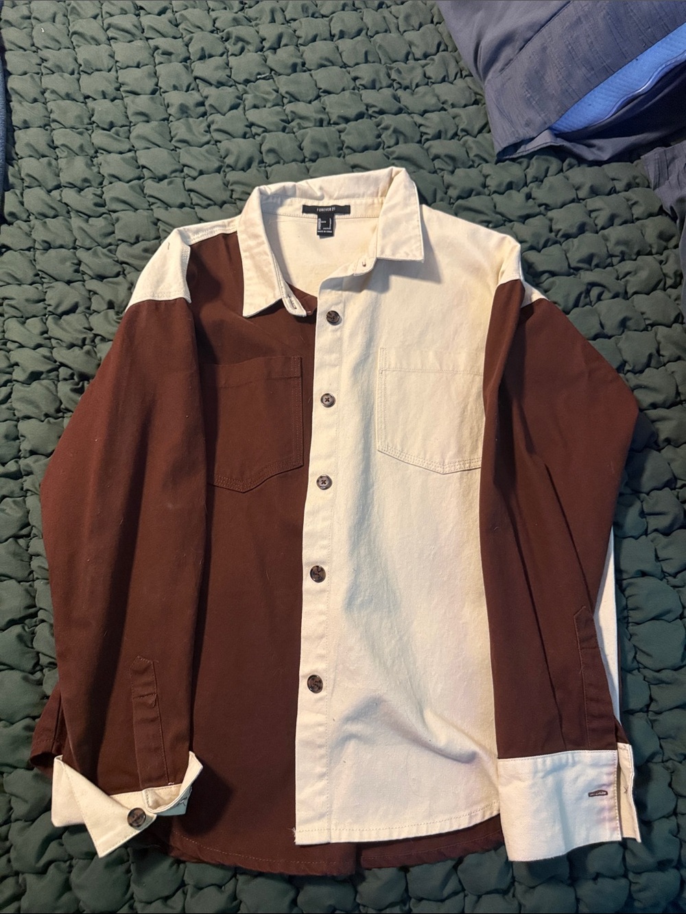 Forever 21 Brown and Cream Colorblock Jean Jacket